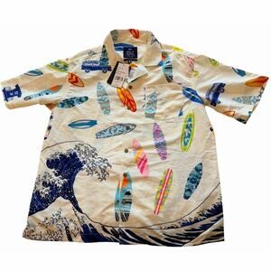Spicy Tuna Hawaiian Shirt Surfboard Wave Print Button Up Short Sleeve Men L NWT